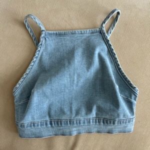 Show Me Your Mumu denim halter crop top